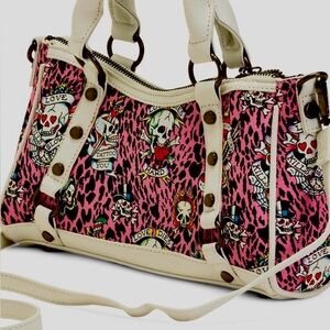 Ed Hardy Small Hazel SatchelPink and White Began Bag
